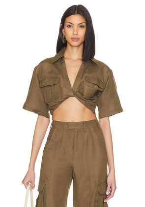 L'Academie The Chrisa Crop Blouse in Olive. Size M, S, XL, XS.
