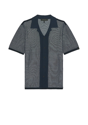 Rag & Bone Harvey Knit Camp Shirt in Blue. Size M, S, XL.