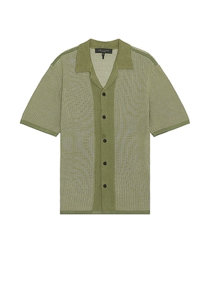 Rag & Bone Harvey Knit Camp Shirt in Green. Size M, S.