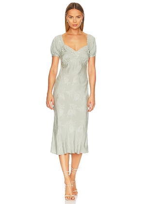 Tularosa Natalie Embroidered Midi Dress in Sage. Size L, XL, XS, XXS.
