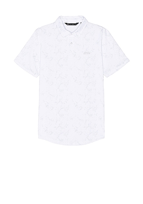 TravisMathew Warmer Tides Scoop Polo Shirt in White. Size M, S, XL/1X.