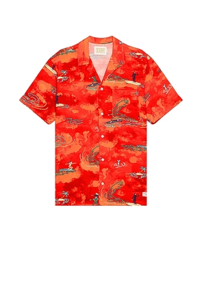 Scotch & Soda Allover Printed Viscose Short Sleeve Shirt in Red. Size M, S, XL/1X.