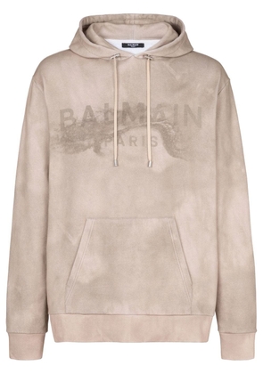 Balmain logo-print organic-cotton hoodie - Neutrals
