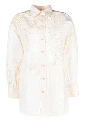 ZIMMERMANN Luminosity lace-panel cotton-blend shirt - Neutrals