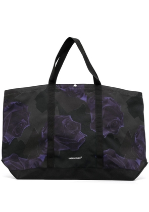 Undercover rose-print taffeta tote bag - Black