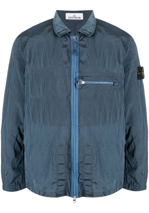 Stone Island compass-patch crinkled zip-up jacket - Blue