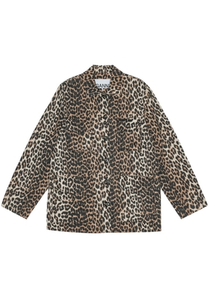 GANNI leopard-print canvas shirt jacket - Brown