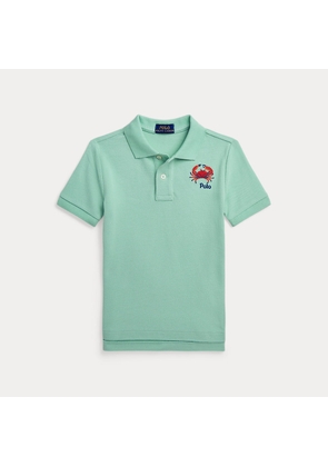 Crab-Embroidered Cotton Mesh Polo Shirt