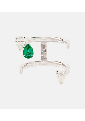 Repossi Serti Sur Vide 18kt white gold ring with diamonds and emerald