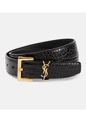 Saint Laurent Monogram croc-effect leather belt