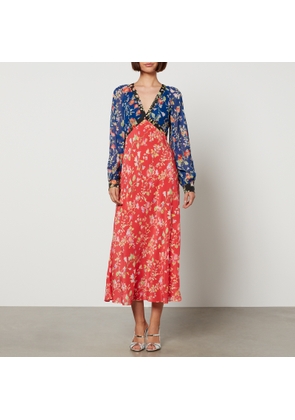 RIXO Ayla Floral-Print Chiffon Midi Dress - UK 12