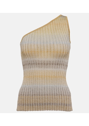 Missoni One-shoulder ribbed-knit lamé top