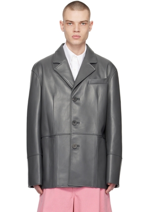 WOOYOUNGMI Gray Paneled Leather Jacket