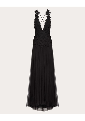 Valentino EMBROIDERED CREPE COUTURE LONG DRESS Woman BLACK 38