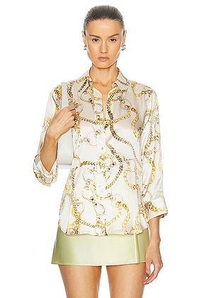L'AGENCE Dani 3/4 Sleeve Blouse in Ecru Multi Oversized Chain - Ivory. Size L (also in M, S, XS).