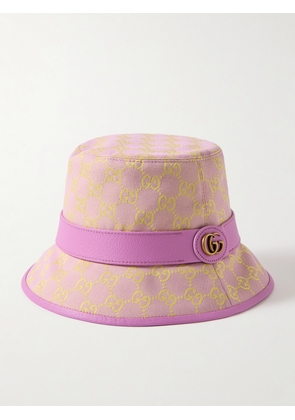 Gucci - Leather-trimmed Cotton-blend Canvas-jacquard Bucket Hat - Pink - XS,S,M,L