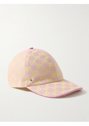 Gucci - Leather-trimmed Cotton-blend Canvas-jacquard Baseball Cap - Pink - XS,S,M,L