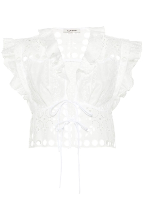 SANDRO broderie-anglaise cropped blouse - White