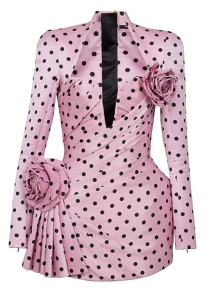 Balmain polka dot-print pleated minidress - Pink