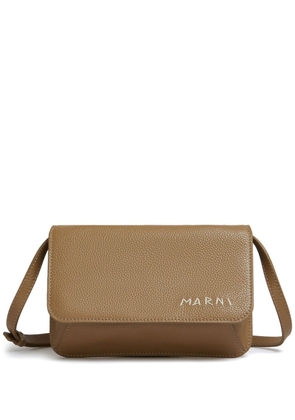 Marni logo-embroidered leather belt bag - Brown