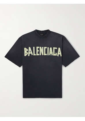 Balenciaga - Oversized Distressed Logo-Print Cotton-Jersey T-Shirt - Men - Black - XS