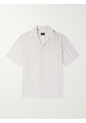 Brioni - Convertible-Collar Striped Cotton and Linen-Blend Shirt - Men - Neutrals - S