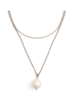 Giorgio Armani Sterling Silver And Pearl Chain Necklace