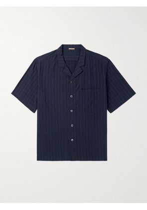 Barena - Bagolo Camp-Collar Pinstriped Crinkled Cotton-Poplin Shirt - Men - Blue - IT 44