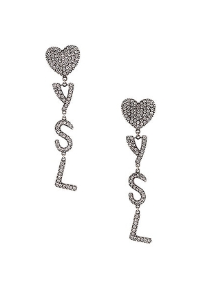 Saint Laurent YSL Earrings in Oxidized Silver & Crystal - Metallic Silver. Size all.