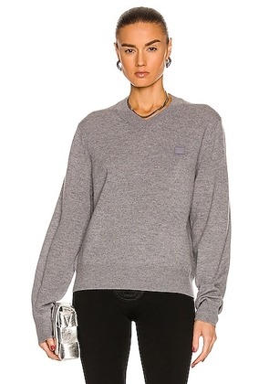 Acne Studios Face V Neck Sweater in Grey Melange - Grey. Size L (also in XS).