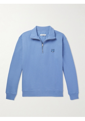 Maison Kitsuné - Logo-Appliquéd Cotton-Jersey Half-Zip Sweatshirt - Men - Blue - XS