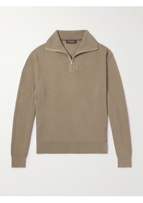 Loro Piana - Akan Ribbed Cashmere and Silk-Blend Half-Zip Sweater - Men - Neutrals - IT 46