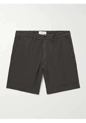 Mr P. - Slim-Fit Straight-Leg Stretch-Organic Cotton Seersucker Shorts - Men - Brown - 28