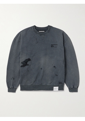 Neighborhood - Savage Logo-Embroidered Appliquéd Distressed Cotton-Jersey Sweatshirt - Men - Gray - S