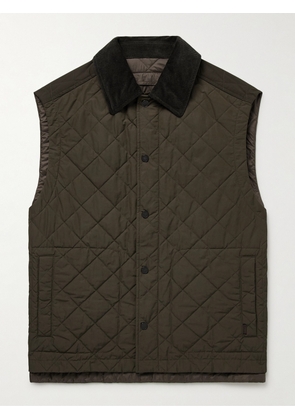 Purdey - Cotton Corduroy-Trimmed Padded Quilted Shell Gilet - Men - Green - S