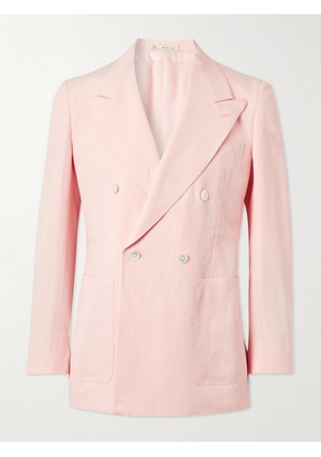 UMIT BENAN B - Double-Breasted Linen and Silk-Blend Suit Jacket - Men - Pink - IT 48