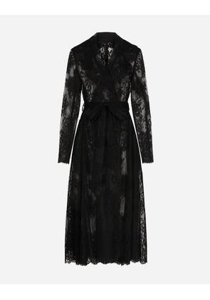 Dolce & Gabbana Chantilly Lace Coat With Belt - Woman Coats And Jackets Black Lace 40