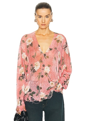 R13 Boyfriend Cardigan in Red Floral - Pink. Size M (also in S, XS).