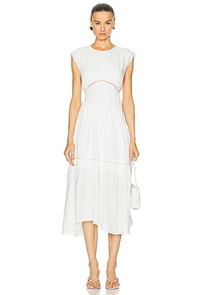FRAME Gathered Seam Lace Inset Dress in White - White. Size M (also in L, S, XL).