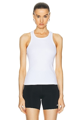 alo Ribbed Devoted Tank Top in White - White. Size M (also in S, XS).