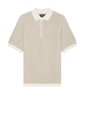 Beams Plus Knit Polo Washi 2 Tone in Off White - Beige. Size L (also in M, S, XL/1X).