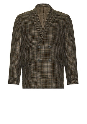 Beams Plus 4b Double Breasted Linen Mesh Plaid in Olive - Multi. Size M (also in L, S).