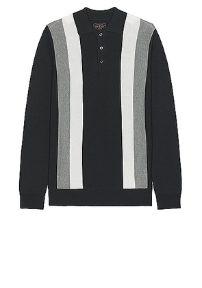 Beams Plus Knit Polo Gradation Stripe in Black - Charcoal. Size L (also in M, S, XL/1X).
