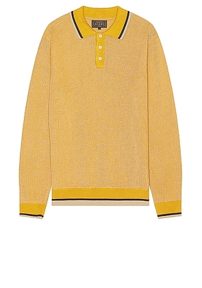 Beams Plus Slab Knit Polo Cotton Linen in Mustard - Yellow. Size L (also in M, S, XL/1X).