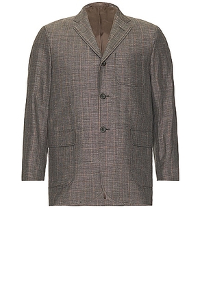 Beams Plus Jacket Linen Plaid in Brown - Grey. Size L (also in M, S, XL/1X).