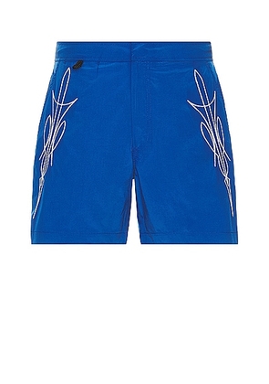 DOUBLE RAINBOUU Pool Shark Swim Short in Fast Guitar - Blue. Size M (also in S, XL/1X).