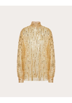 Valentino TULLE ILLUSIONE EMBROIDERED TOP Woman GOLD 42