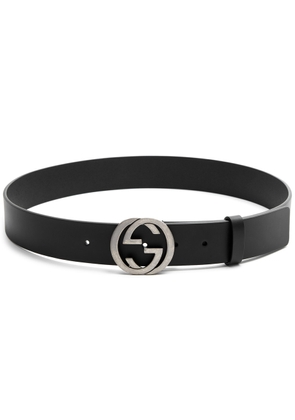 Gucci Logo Leather Belt - Black And Silver