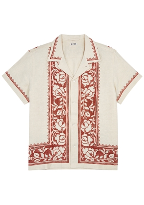 Bode Rose Garland Cross-stitched Linen Shirt - White - L