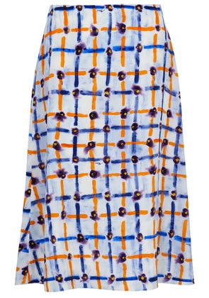 Marni Checked Silk-satin Midi Skirt - Light Blue - 42 (UK10 / S)
